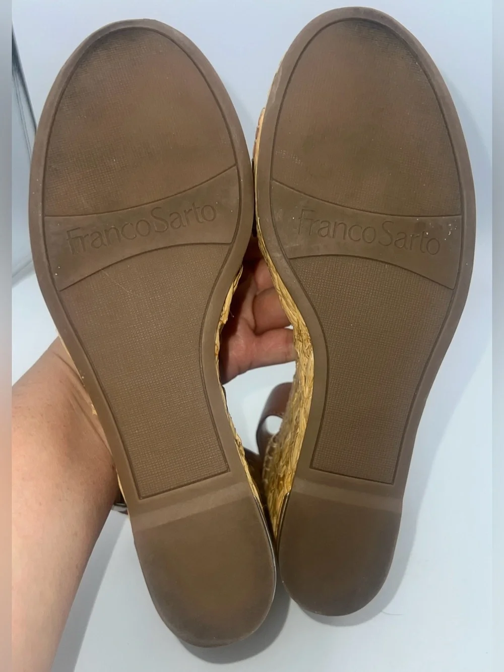 Franco Sarto Women’s Clemens Espadrille Wedge Sandal Cognac Brown Leather Size 8